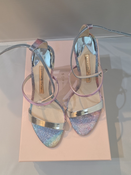 Sophia Webster Shoes - Sophia Webster Iridescent Multi-Color Glitter Strappy Heels with Silver Accents